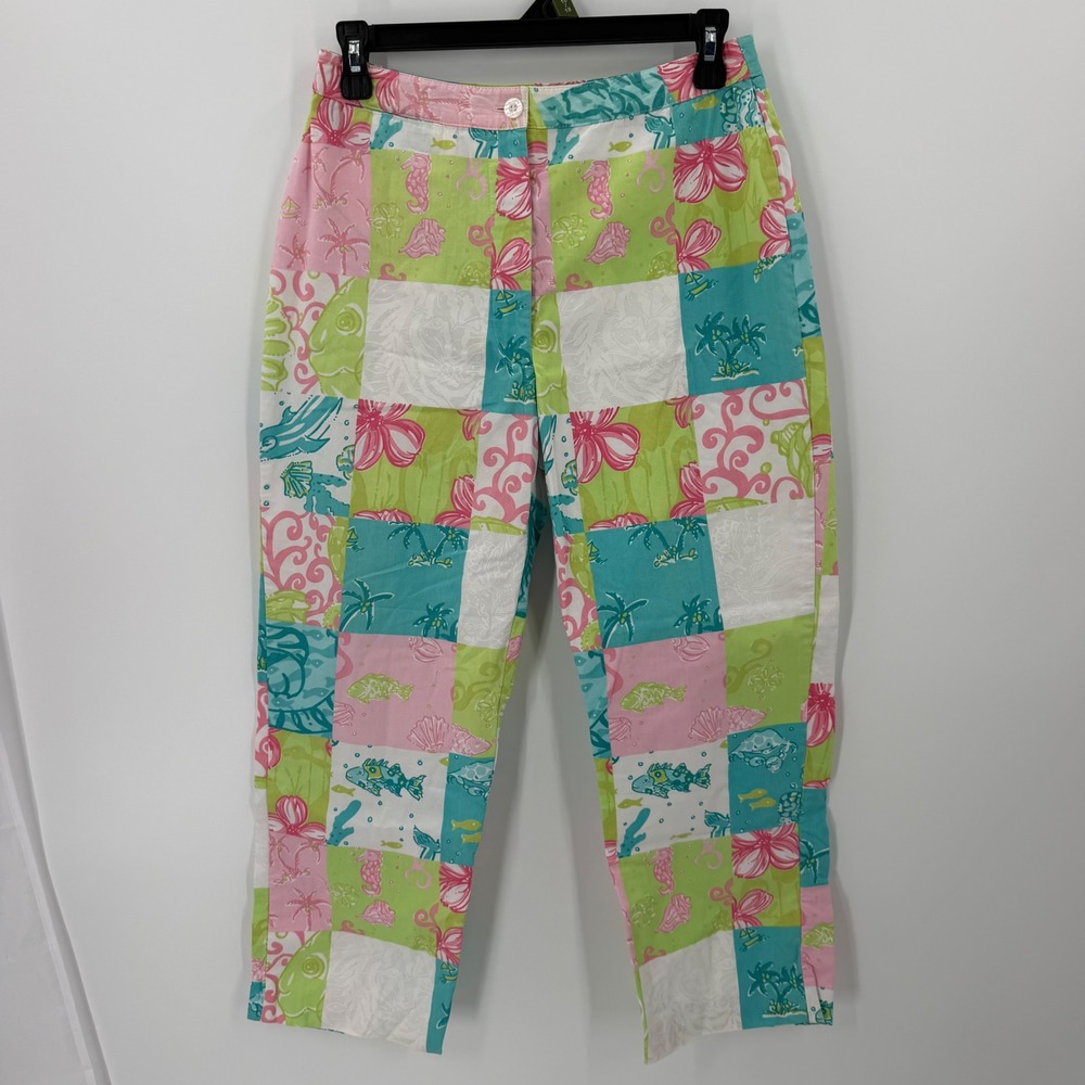 Lilly Pulitzer Pants Patchwork Sea Life Floral Size 4 Multicolor Preppy Crop